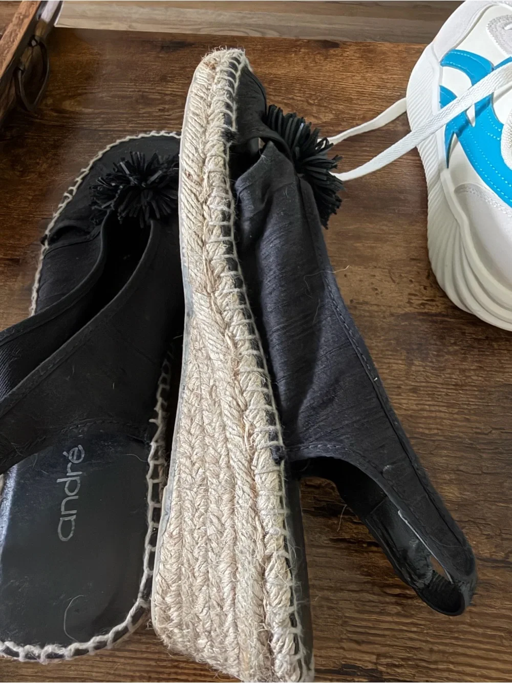 Andre Assous Black Espadrille Flats with Pom Trim